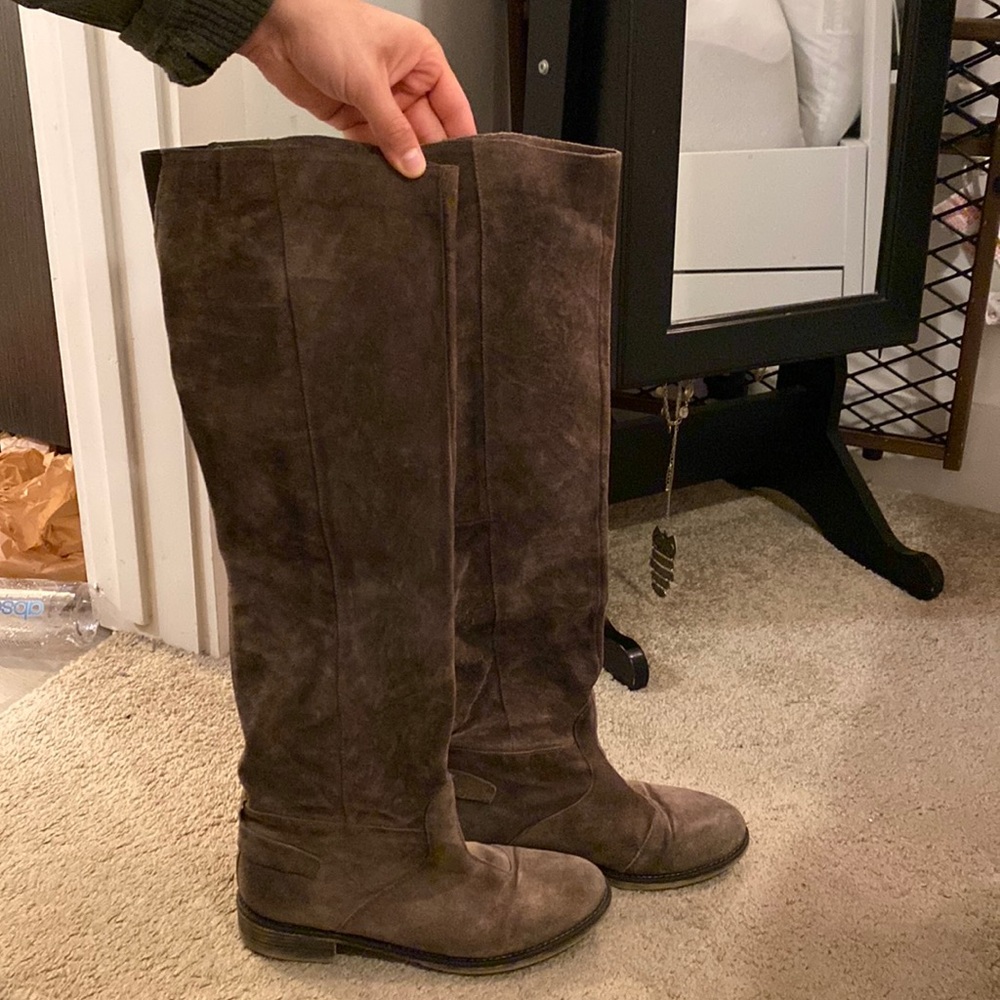 Over the knee grey boots